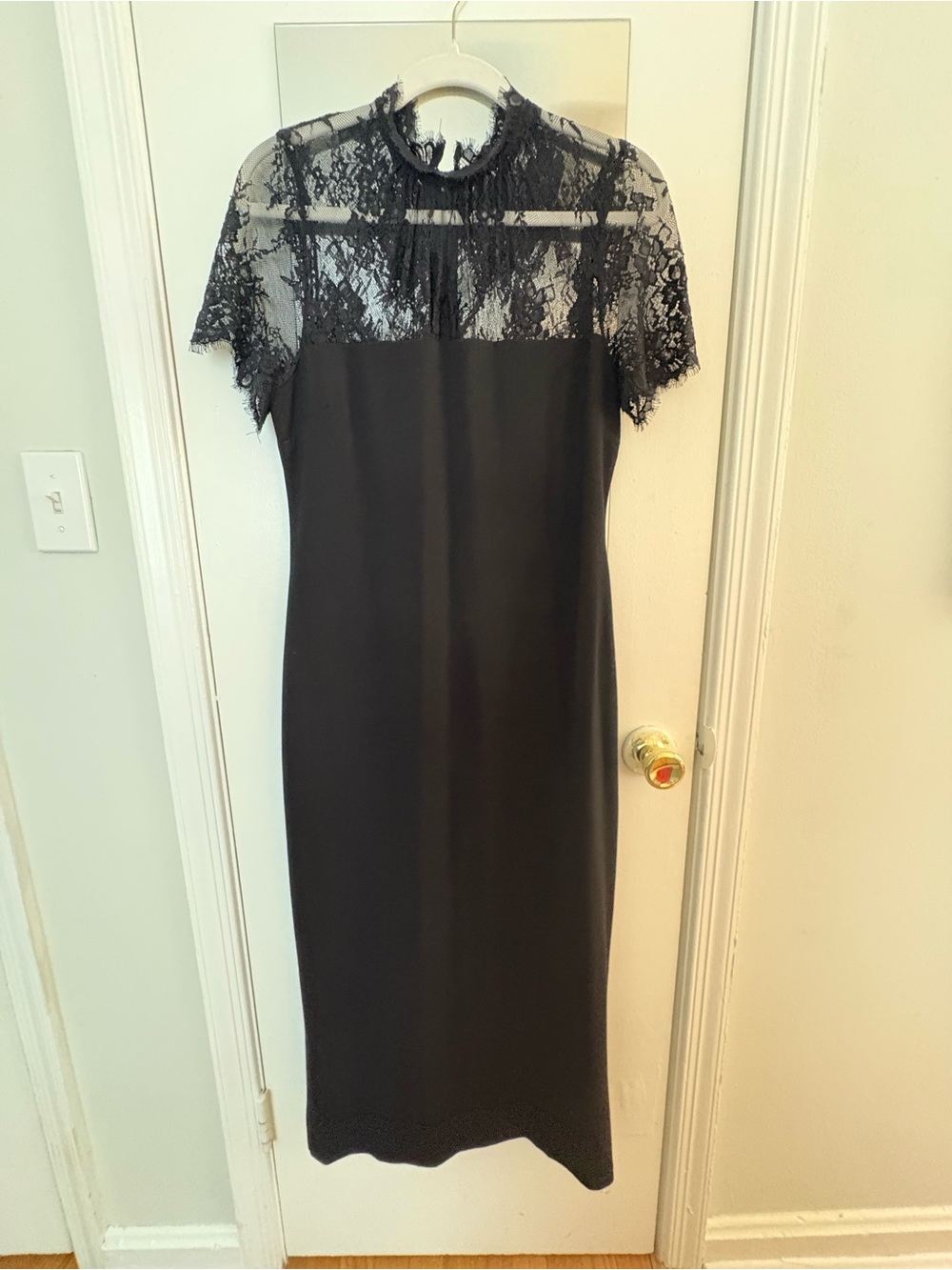 Sophisticated Black Lace-Trim Midi Dress